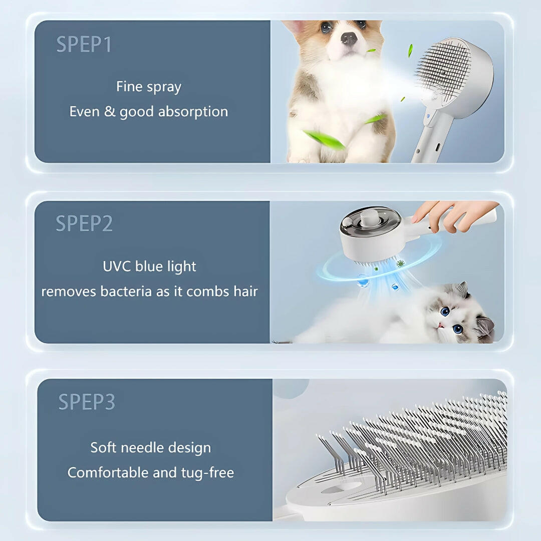 Cat & Dog Steamy Brush: 3-in-1 Electric Grooming Tool with Massage, Shedding, and Steam Spray